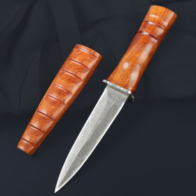 Damascus Blade Material Bamboo Shoot Double-Edged Straight Knife Thorn Fixed Hunting Knife UD408764